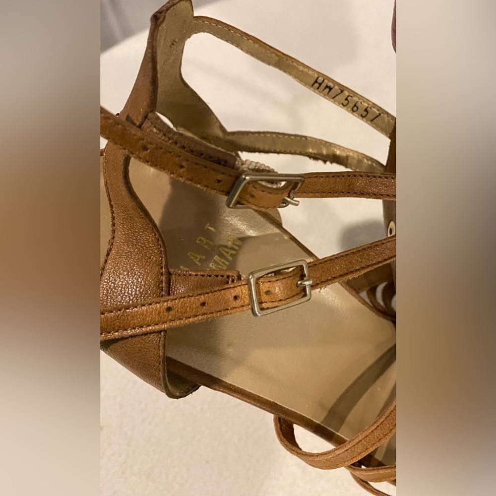 STUART WEITZMAN Brown Leather
Ankle Strap Platform Sandals Size 8
buckle heels - Picture 7 of 16